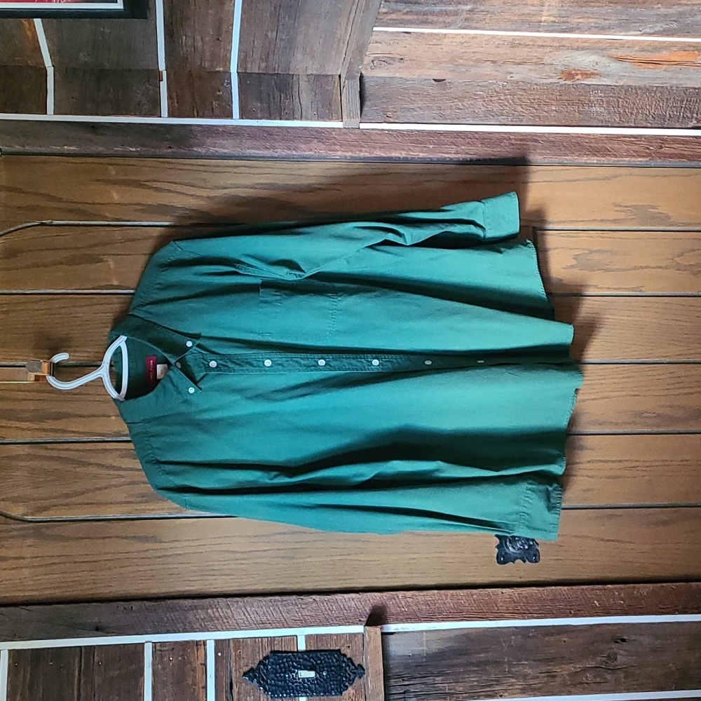 Green button down shirt